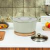 image7 Qt Cast Iron Dutch Oven WEmbossed Lid European Enamel ampamp Olive Wood Trivet  Matte TerracotaMatte Sage