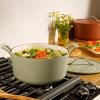 image7 Qt Cast Iron Dutch Oven WEmbossed Lid European Enamel ampamp Olive Wood Trivet  Matte TerracotaMatte Sage