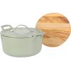image7 Qt Cast Iron Dutch Oven WEmbossed Lid European Enamel ampamp Olive Wood Trivet  Matte TerracotaMatte Sage