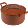 image7 Qt Cast Iron Dutch Oven WEmbossed Lid European Enamel ampamp Olive Wood Trivet  Matte TerracotaMatte Terracota