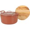 image7 Qt Cast Iron Dutch Oven WEmbossed Lid European Enamel ampamp Olive Wood Trivet  Matte TerracotaMatte Terracota