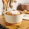 image7 Qt Cast Iron Dutch Oven WEmbossed Lid European Enamel ampamp Olive Wood Trivet  Matte TerracotaOat White