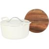 image7 Qt Cast Iron Dutch Oven WEmbossed Lid European Enamel ampamp Olive Wood Trivet  Matte TerracotaOat White