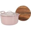 image7 Qt Cast Iron Dutch Oven WEmbossed Lid European Enamel ampamp Olive Wood Trivet  Matte TerracotaOrchid Pink