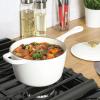 imageCrockPot 3 Qt Enamel Cast Iron Sauce Pan WLid  Teal OmbreMatte Linen White