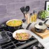 imageGibson Home Plaza Caf Forged Aluminum Healthy PFAFree Ceramic Pots and Pans Cookware Set 7Piece Set Lavender PinkBlack