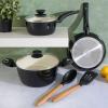 imageGibson Home Plaza Caf Forged Aluminum Healthy PFAFree Ceramic Pots and Pans Cookware Set 7Piece Set Lavender PinkBlack