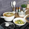 imageGibson Home Plaza Caf Forged Aluminum Healthy PFAFree Ceramic Pots and Pans Cookware Set 7Piece Set Lavender PinkLinen White