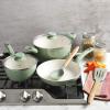 imageGibson Home Plaza Caf Forged Aluminum Healthy PFAFree Ceramic Pots and Pans Cookware Set 7Piece Set Lavender PinkMint Green