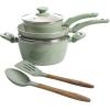 imageGibson Home Plaza Caf Forged Aluminum Healthy PFAFree Ceramic Pots and Pans Cookware Set 7Piece Set Lavender PinkMint Green