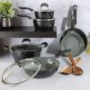 imageKenmore Pro Arbor Heights 7Layer Hard Anodized Induction Nonstick Platinum Forged Aluminum Cookware Set 10Piece BlackBlack ExteriorGrey Interior
