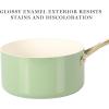 imageMartha Stewart Galway Premium Nonstick PFA Free Ceramic Interior 10 Piece Heavy Gauge Enamel Aluminum Pots and Pans Cookware Set WAluminum Lids  Sage Green WGold HandleSage Green w Gold Handles