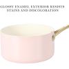 imageMartha Stewart Galway Premium Nonstick PFA Free Ceramic Interior 10 Piece Heavy Gauge Enamel Aluminum Pots and Pans Cookware Set WAluminum Lids  Sage Green WGold HandlePink w Gold Handles