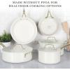 imageMartha Stewart Galway Premium Nonstick PFA Free Ceramic Interior 10 Piece Heavy Gauge Enamel Aluminum Pots and Pans Cookware Set WAluminum Lids  Sage Green WGold HandleLinen White w Gold Handles