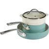 imageOprahs Favorite Things  4Piece HeavyGauge Aluminum Pots and Pans Cookware Set wNonStick NonToxic Ceramic Interior and Ceramic Steamer Insert Sage Green