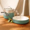 imageOprahs Favorite Things  4Piece HeavyGauge Aluminum Pots and Pans Cookware Set wNonStick NonToxic Ceramic Interior and Ceramic Steamer Insert Sage Green