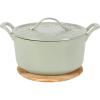 image7 Qt Cast Iron Dutch Oven WEmbossed Lid European Enamel ampamp Olive Wood Trivet  Matte TerracotaMatte Sage