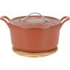 image7 Qt Cast Iron Dutch Oven WEmbossed Lid European Enamel ampamp Olive Wood Trivet  Matte TerracotaMatte Terracota