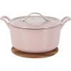 image7 Qt Cast Iron Dutch Oven WEmbossed Lid European Enamel ampamp Olive Wood Trivet  Matte TerracotaOrchid Pink