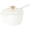 imageCrockPot 3 Qt Enamel Cast Iron Sauce Pan WLid  Teal OmbreMatte Linen White