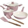 imageGibson Home Plaza Caf Forged Aluminum Healthy PFAFree Ceramic Pots and Pans Cookware Set 7Piece Set Lavender PinkLavender Rose