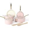 imageMartha Stewart Galway Premium Nonstick PFA Free Ceramic Interior 10 Piece Heavy Gauge Enamel Aluminum Pots and Pans Cookware Set WAluminum Lids  Sage Green WGold HandlePink w Gold Handles