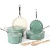 imageMartha Stewart Galway Premium Nonstick PFA Free Ceramic Interior 10 Piece Heavy Gauge Enamel Aluminum Pots and Pans Cookware Set WAluminum Lids  Sage Green WGold HandleTeal