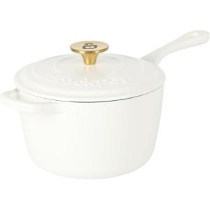 imageCrockPot 3 Qt Enamel Cast Iron Sauce Pan WLid  Teal OmbreMatte Linen White