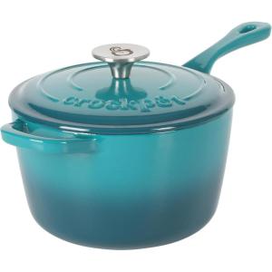 imageCrockPot 3 Qt Enamel Cast Iron Sauce Pan WLid  Teal OmbreTeal Ombre