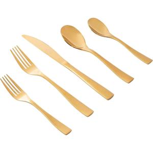 imageGibson Elite Earlston 20Piece Flatware Silverware Set  Stainless Steel Utensils  Forks Spoons Knives  Service for 4  Matte Champagne GoldGold
