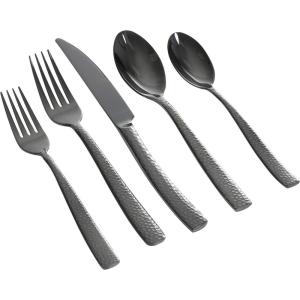imageGibson Elite Earlston 20Piece Flatware Silverware Set  Stainless Steel Utensils  Forks Spoons Knives  Service for 4  Matte Champagne GoldHammered Black