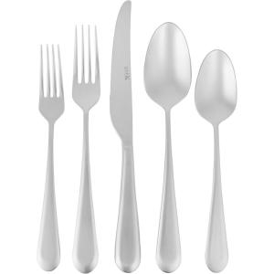 imageGibson Elite Earlston 20Piece Flatware Silverware Set  Stainless Steel Utensils  Forks Spoons Knives  Service for 4  Matte Champagne GoldMirror Polish