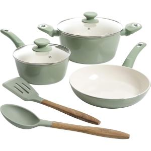 imageGibson Home Plaza Caf Forged Aluminum Healthy PFAFree Ceramic Pots and Pans Cookware Set 7Piece Set Lavender PinkMint Green