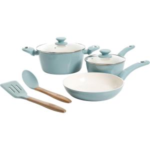 imageGibson Home Plaza Caf GH Aluminum Healthy Ceramic 7Piece Cookware Set Sky Blue