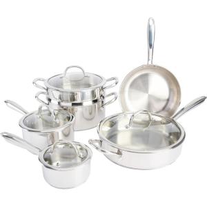 imageKenmore Elite Devon Heavy Gauge Stainless Steel TriPly Impact Bonded Induction Cookware Set 10Piece10Piece Cookware Set