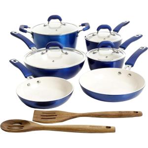 imageKenmore Pro Arbor Heights 7Layer Hard Anodized Induction Nonstick Platinum Forged Aluminum Cookware Set 10Piece BlackMetallic Blue