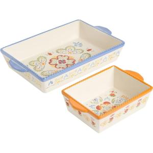 imageLaurie Gates by Gibson Hand Painted Tierra Mix and Match Bakeware Set 2Piece Bakeware Set 16qt ampamp 39qt Assorted