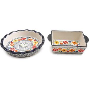 imageLaurie Gates by Gibson HandPainted Luxembourg Dinnerware Set 105 Pie Dish and 8 Square Bakeware Floral