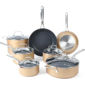 imageMartha Stewart 12 Piece Heavy Gauge Aluminum Hard Anodized Premium Nonstick Cookware Set Induction Safe Copper wBlack Interior
