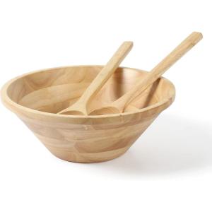 imageMartha Stewart Coban 3 pc 13quot Round Wood Salad Bowl W 2 Servers