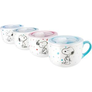 imagePeanuts Freckled Joy 23oz Stoneware Soup Bowls wClear Lid 4Pack Assorted Colors23oz Snoopy Soup Bowls w Lid