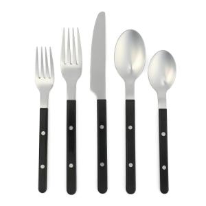 imageSur La Table Kitchen Essentials 20 Piece Flatware Silverware Set  Stainless Steel Utensils  Forks Spoons Knives  LinenBlack