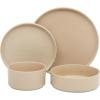 imageGibson Elite 16 Piece Dreamweaver Double Bowl Terracotta Reactive Dinnerware Set  Sand Cream Service for 4 16pcsEarthstone Taupe