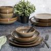 imageGibson Elite 16 Piece Dreamweaver Double Bowl Terracotta Reactive Dinnerware Set  Sand Cream Service for 4 16pcsEarthy Brown