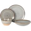 imageGibson Elite 16 Piece Dreamweaver Double Bowl Terracotta Reactive Dinnerware Set  Sand Cream Service for 4 16pcsGray