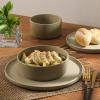imageGibson Elite 16 Piece Dreamweaver Double Bowl Terracotta Reactive Dinnerware Set  Sand Cream Service for 4 16pcsGreen