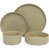 imageGibson Elite 16 Piece Dreamweaver Double Bowl Terracotta Reactive Dinnerware Set  Sand Cream Service for 4 16pcsGreen