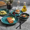 imageGibson Elite 16 Piece Dreamweaver Double Bowl Terracotta Reactive Dinnerware Set  Sand Cream Service for 4 16pcsTeal