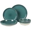 imageGibson Elite 16 Piece Dreamweaver Double Bowl Terracotta Reactive Dinnerware Set  Sand Cream Service for 4 16pcsTeal