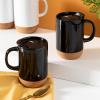 imageGibson Home Modani 2 Pack Large 165 OZ Ceramic Mugs Set with Removable Cork Bottom and Lid  BlackBlack
